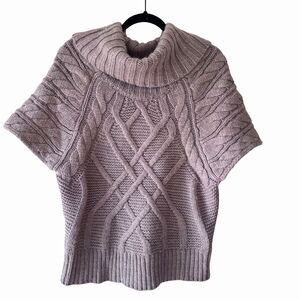 Loft Chunky Short Sleeve Cowl Neck Cable Knit Sweater Sz Med Cozy, Cottage